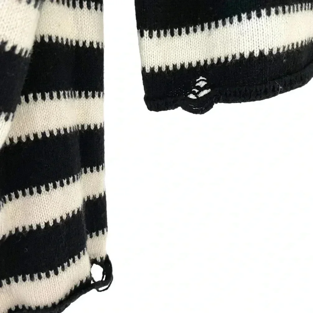 Wildfox Distressed Striped Vneck Sweater Black White